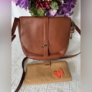 Fossil EUC leather saddle bag crossbody w/wallet